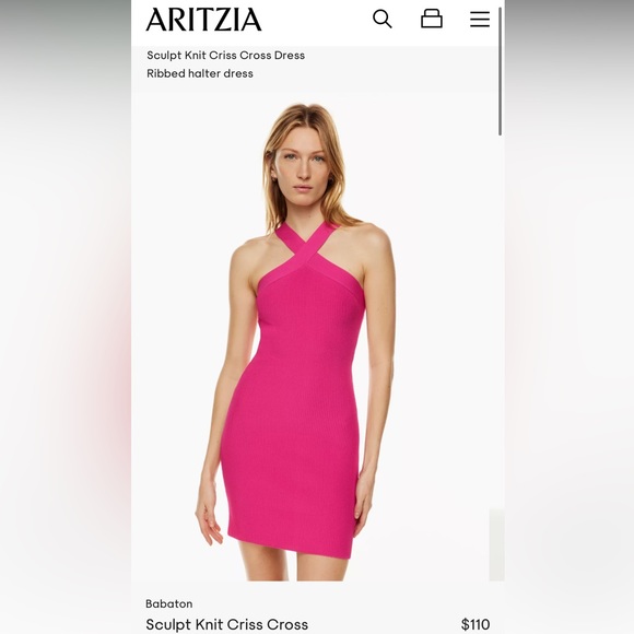 Aritzia Dresses | Aritzia Sculpt Knit Criss Cross Dress Ribbed Halter Dress | Color: Pink | Size: Xs | Pm-63154457's Closet